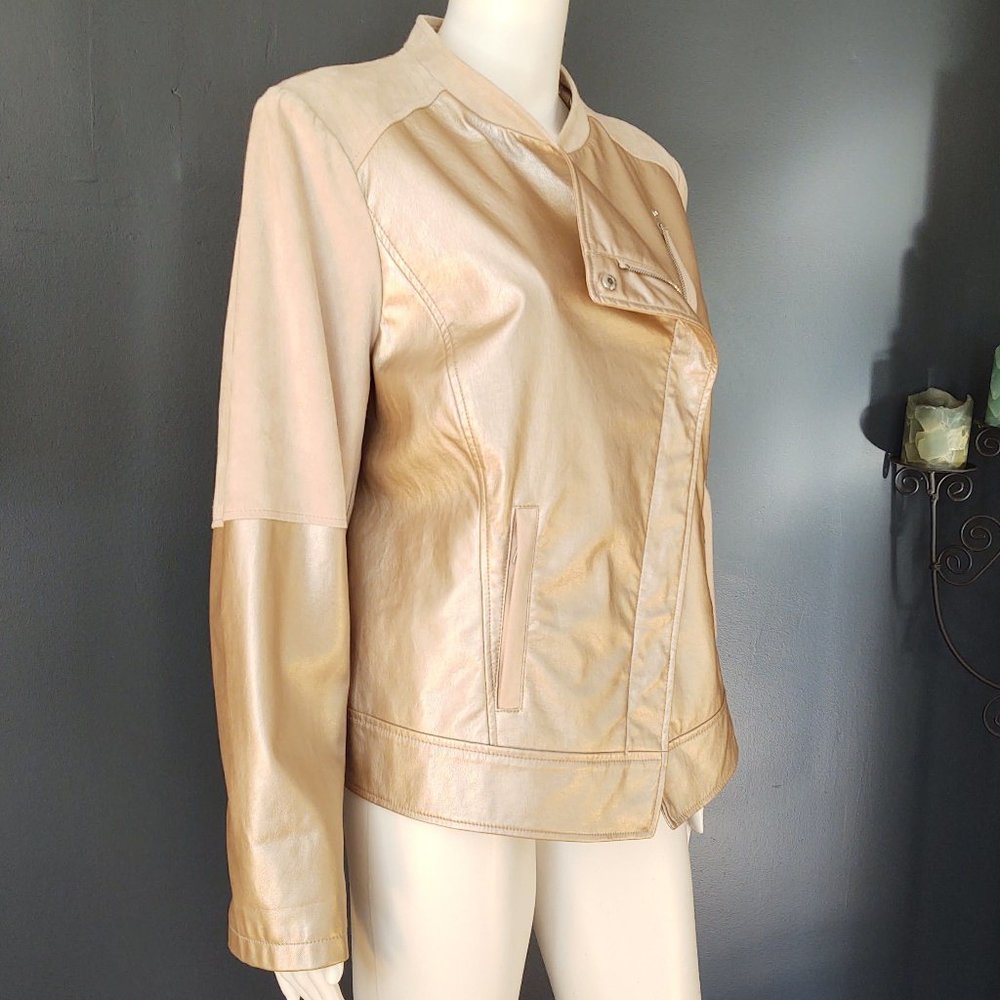 Metallic faux leather & faux suede moto jacket - Picture 3 of 16